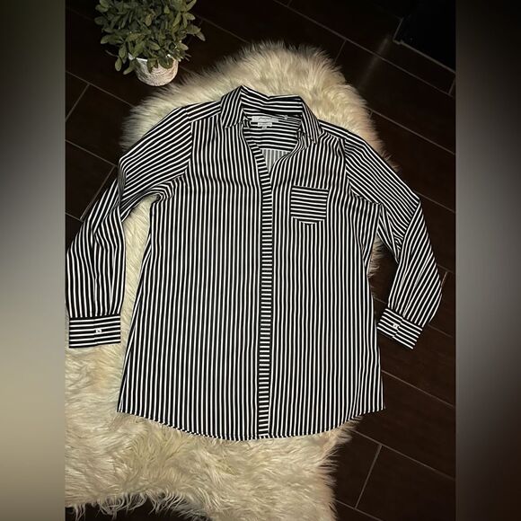 Foxcroft black/white Non-Iron Striped Shirt sz 12 - Picture 1 of 7